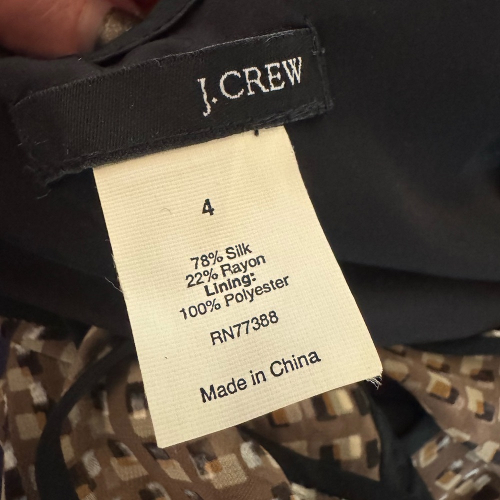 J. CREW Silk Blend Black & Tan Checked Midi Dress w/ Black Trim Size 4 - Picture 6 of 6